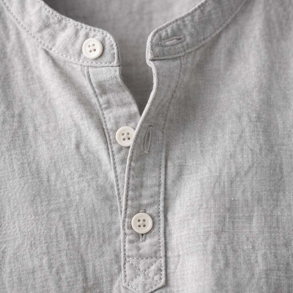 Premium Linen Blend Henley Shirt Grandad Collar