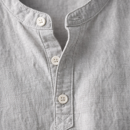 Premium Linen Blend Henley Shirt Grandad Collar