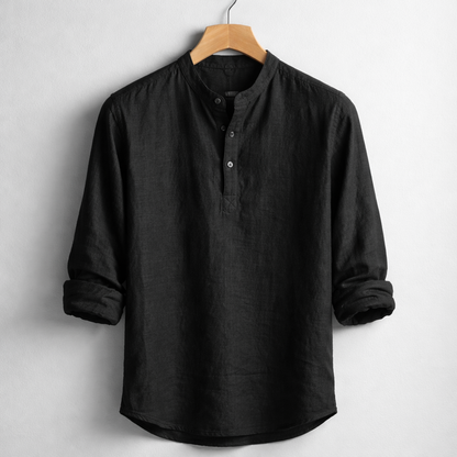 Premium Linen Blend Henley Shirt Grandad Collar