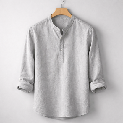 Premium Linen Blend Henley Shirt Grandad Collar