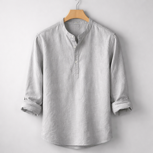 Premium Linen Blend Henley Shirt Grandad Collar