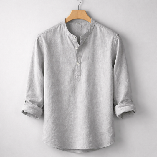 Premium Linen Blend Henley Shirt Grandad Collar