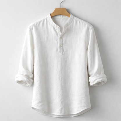 Premium Linen Blend Henley Shirt Grandad Collar
